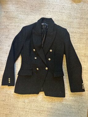 Zara DOUBLE BREASTED TEXTURED WEAVE JACKET